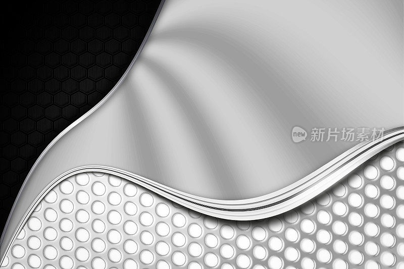 Abstract Metallic Background, brushed and engraved black and gray metal plate with decorative bands.